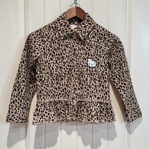 Hello Kitty 365 Kids Denim Jacket Animal Print Snap Front Girls 7 Never Used